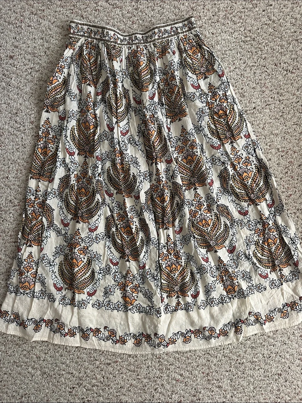 Max Studio Cream Maxi Skirt with Orange and Brown Floral Motif